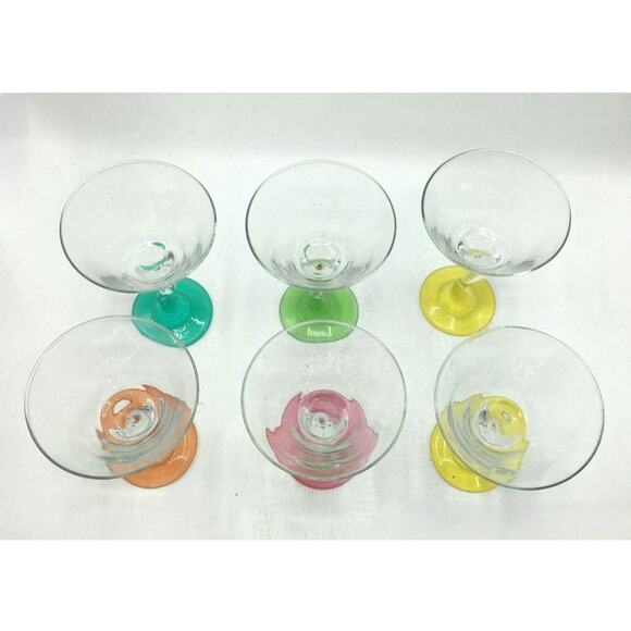 Libbey WATUSI Multicolor Martini Glasses Retro Zig Zag Stem Barware - Picture 2 of 8